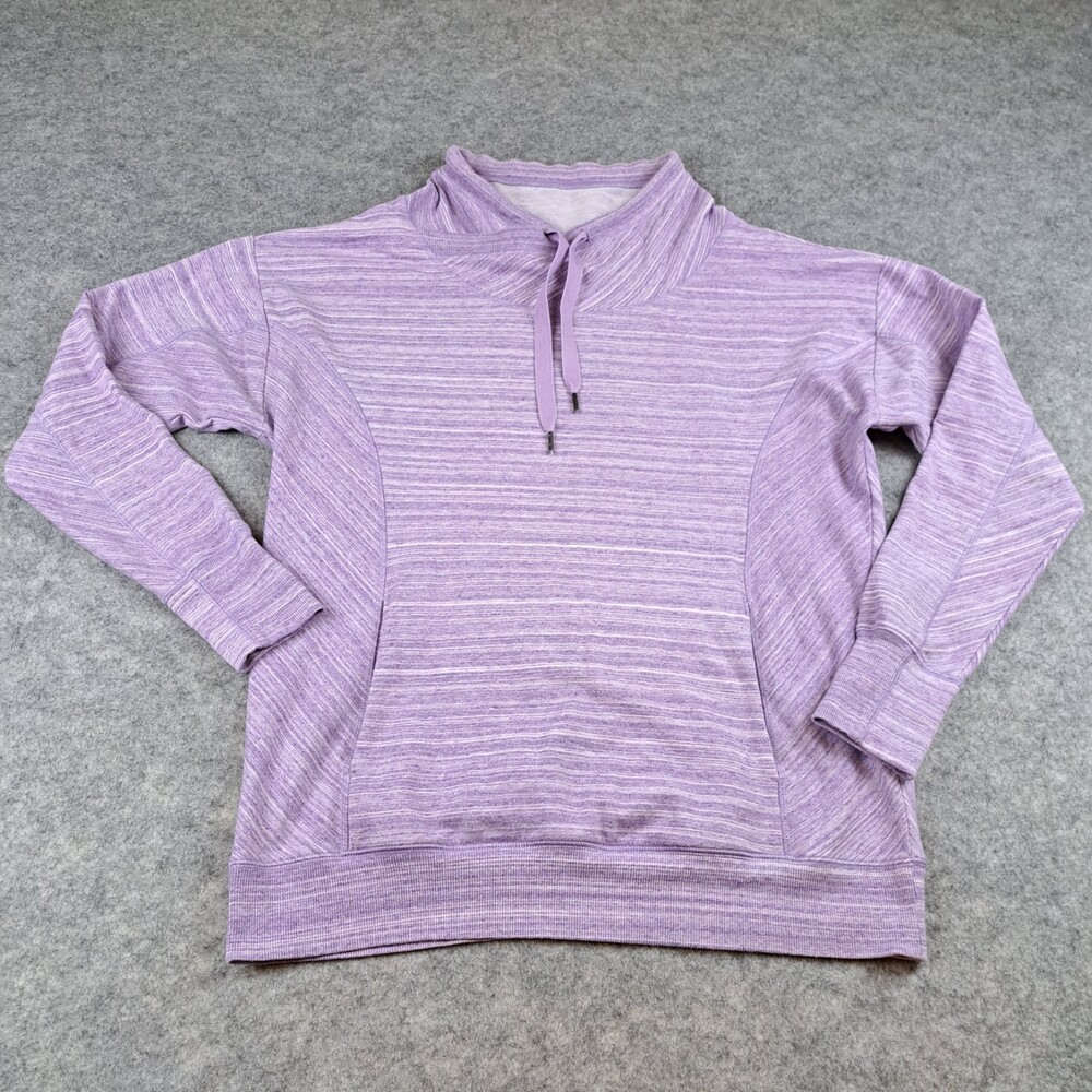 Zella Sweater Womens Large Purple Striped Pullover Cowl Neck Sweatshirt Top
